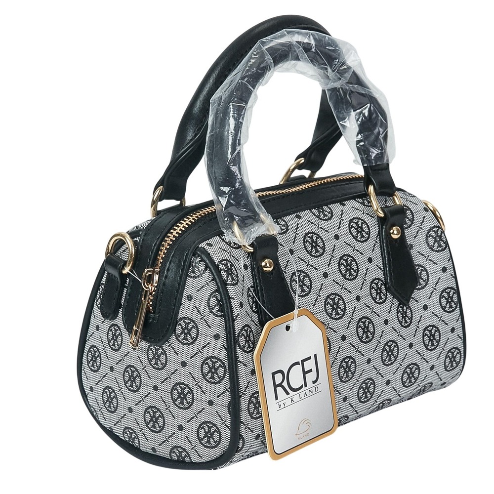 RCFJ Satchel Women Mini Black White Monogram Crossbody Canvas Bag